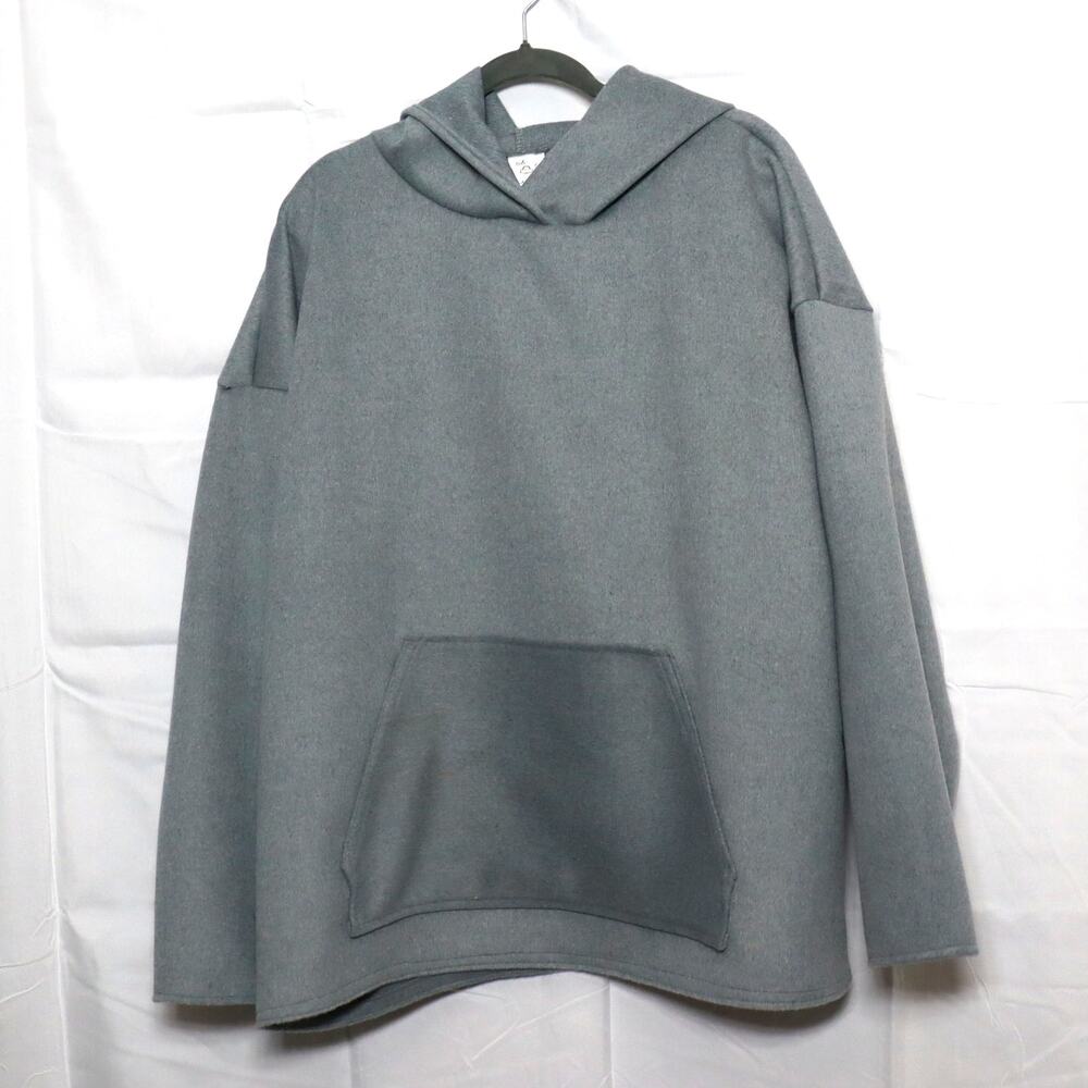 Handmade Cashmere Wool Hoodie Teal Gray Boxy‎ Fit XL Soft Designer Fabric